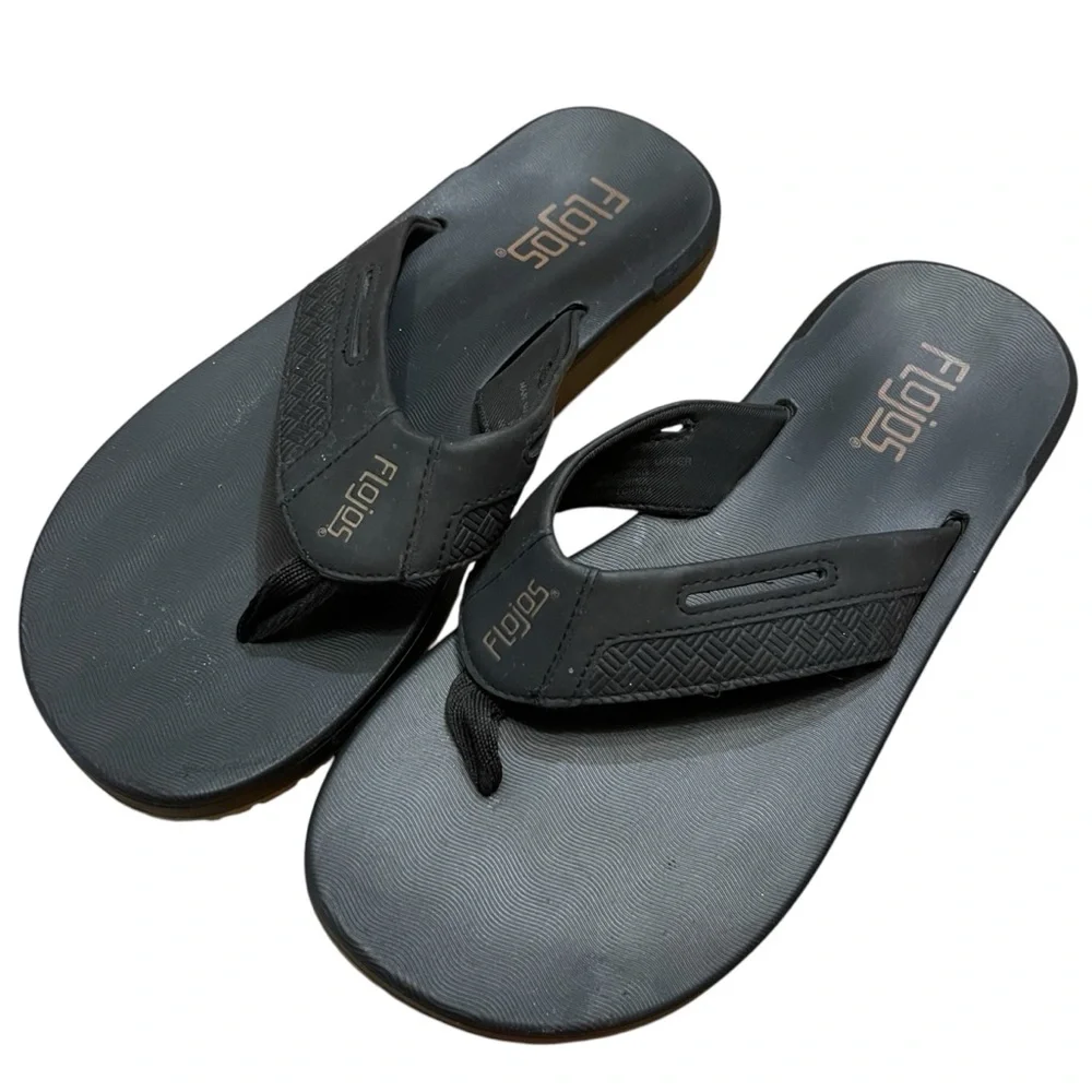 Flojos Black Flip Flops Summer Beach Vacation Camping LakeCasual‎ Comfort Trendy
